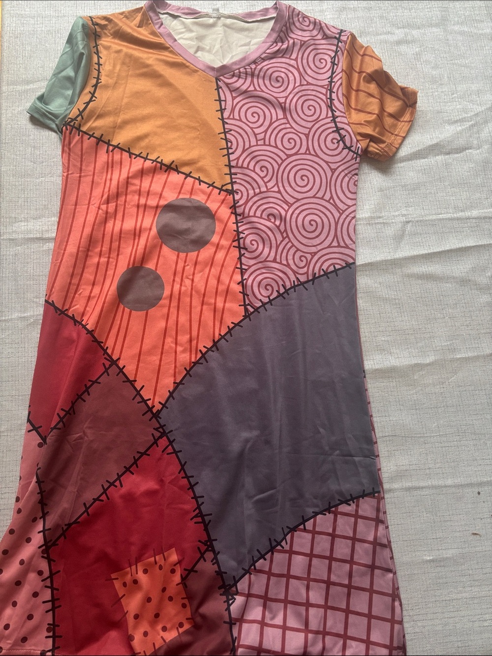 Sally Patchwork Print V-Neck Women's Dress - Multicolor